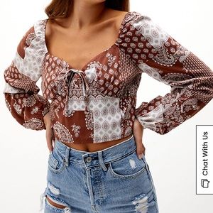 PacSun LA hearts long sleeve square neck paisley top. In size XS